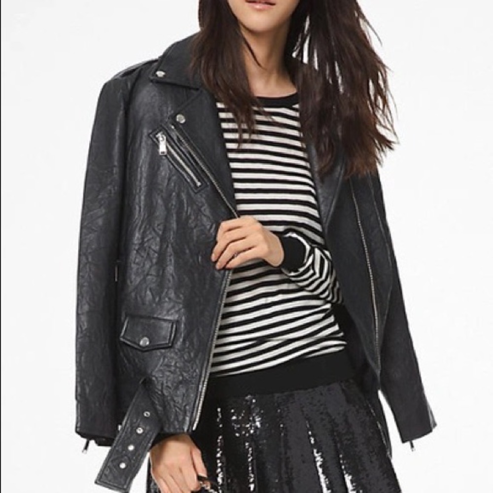Michael Kors Crinkle Leather Moto Jacket XS